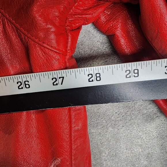 Vintage Red Leather Coat with Black Fox Fur Collar & Large Pockets Size XXL - Picture 9 of 10